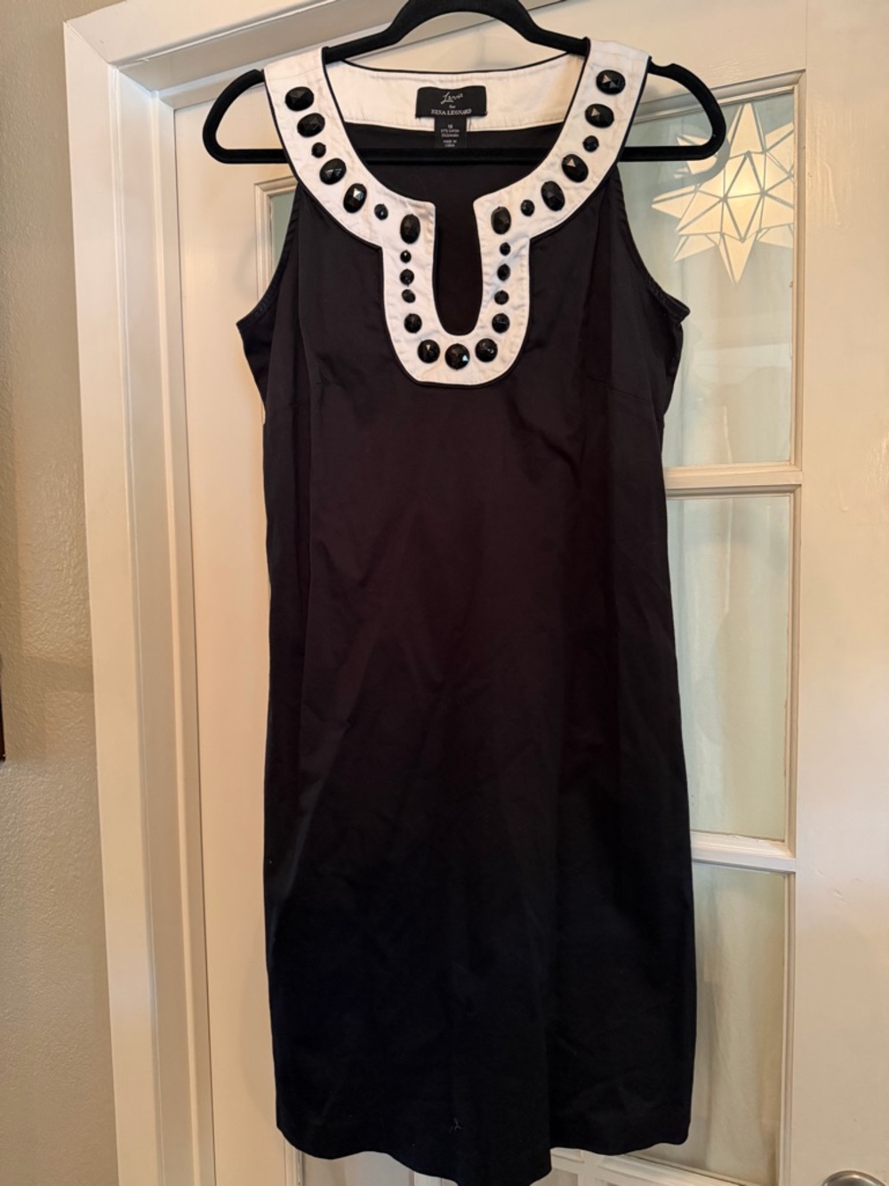 Lemmie Nina Leonard Dress Size 14 Black & White Sleeveless Dress w/Jewel Accents